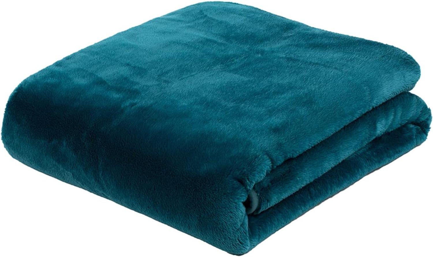 Premium Cashmere Kuscheldecke Tagesdecke Wohndecke 130 x 170 cm - Petrol Bild 1