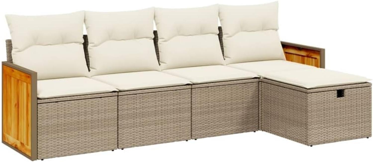 vidaXL 5-tlg. Garten-Sofagarnitur mit Kissen Beige Poly Rattan 3265720 Bild 1