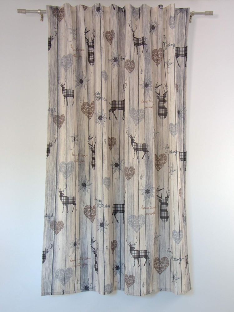 Clever-Kauf-24 Vorhang Schlaufenschal Hirsch Landhaus braun 135x145/ 175/ 245 (1 St), verdeckte Schlaufen, halbtransparent, Store Bild 1