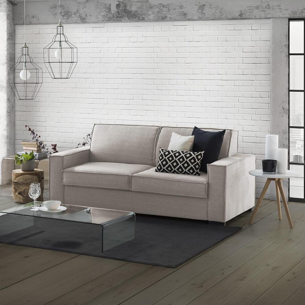 Talamo Italia 3-Sitzer Beatrice Schlafsofa,Wohnzimmersofa,Made in Italy,Drehbare Öffnung mit Matratze und Netz inklusive,aus gepolstertem Stoff,mit schmalen Armlehnen,cm: 200x95h90,Farbe Taubengrau Bild 1