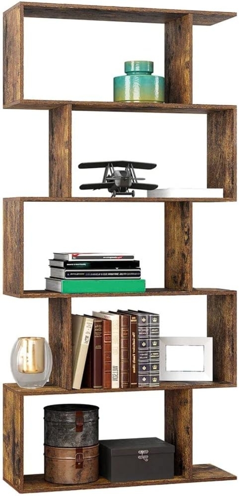 BAKAJI Bücherregal mit 6 Ablagen aus MDF-Holz, modernes Design Zickzack-Zack, industriell, für Wohnzimmer, Wohnzimmer, Haus oder Büro, Maße: 159 x 70 x 24 cm Bild 1