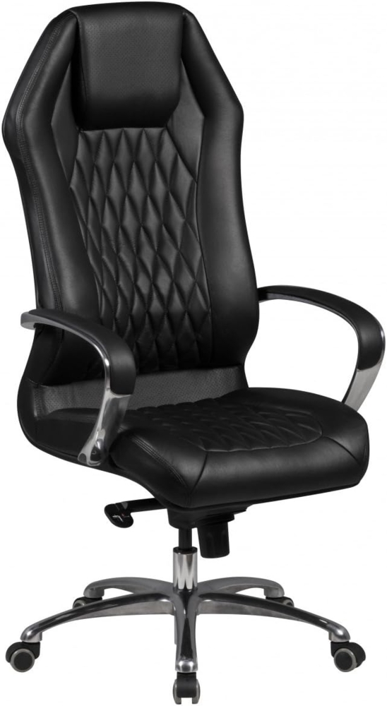 Bürostuhl MONTEREY Echt-Leder Schwarz Schreibtischstuhl 120KG Chefsessel hohe Rückenlehne mit Kopfstütze X-XL Bild 1