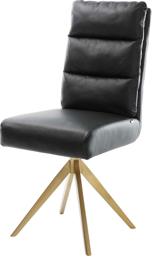 Esszimmerstuhl Pela-Flex Echt-Leder Schwarz Kreuzgestell kantig Gold Taschenfederkern Bild 1
