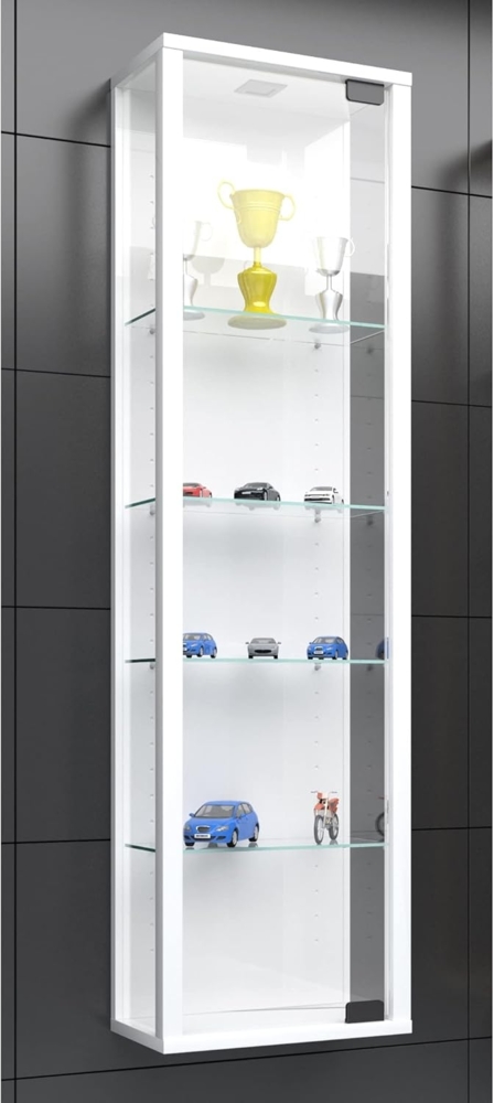 VCM Vitrine Wandvitrine Sammelvitrine Glasvitrine Wand Regal Schrank Glas Hängevitrine mit Beleuchtung Weiß Stano Mini Bild 1