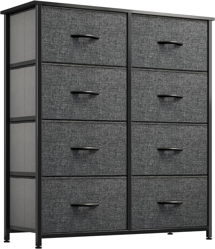 YITAHOME Kommode mit Schubladen, Schrank mit 8 Schubladen aus Stoff, Aufbewahrungskommode Industrial Stil für Schlafzimmer, Wohnzimmer, Kinderzimmer, Flur, Aufbewahrungsschrank (Schwarzgrau) Bild 1