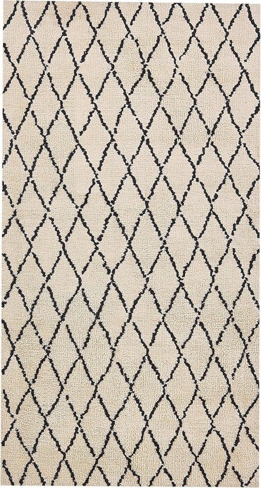 Teppich beige schwarz 80 x 150 cm geometrisches Muster Kurzflor MIDYAT Bild 1