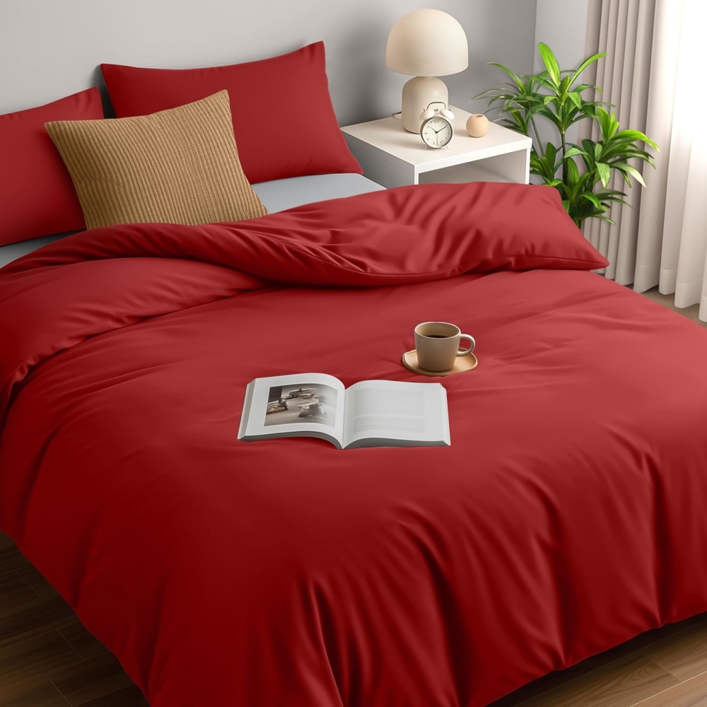 Utopia Bedding Bettwäsche 200x200 Set - Mikrofaser Bettbezug 200x200 cm + 2 Kissenbezüge 50x75 cm - Rot Bild 1