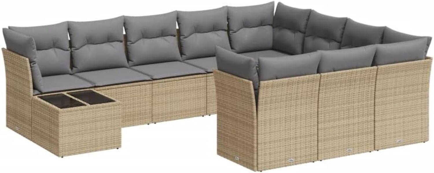 vidaXL 11-tlg. Garten-Sofagarnitur mit Kissen Beige Poly Rattan 3218259 Bild 1