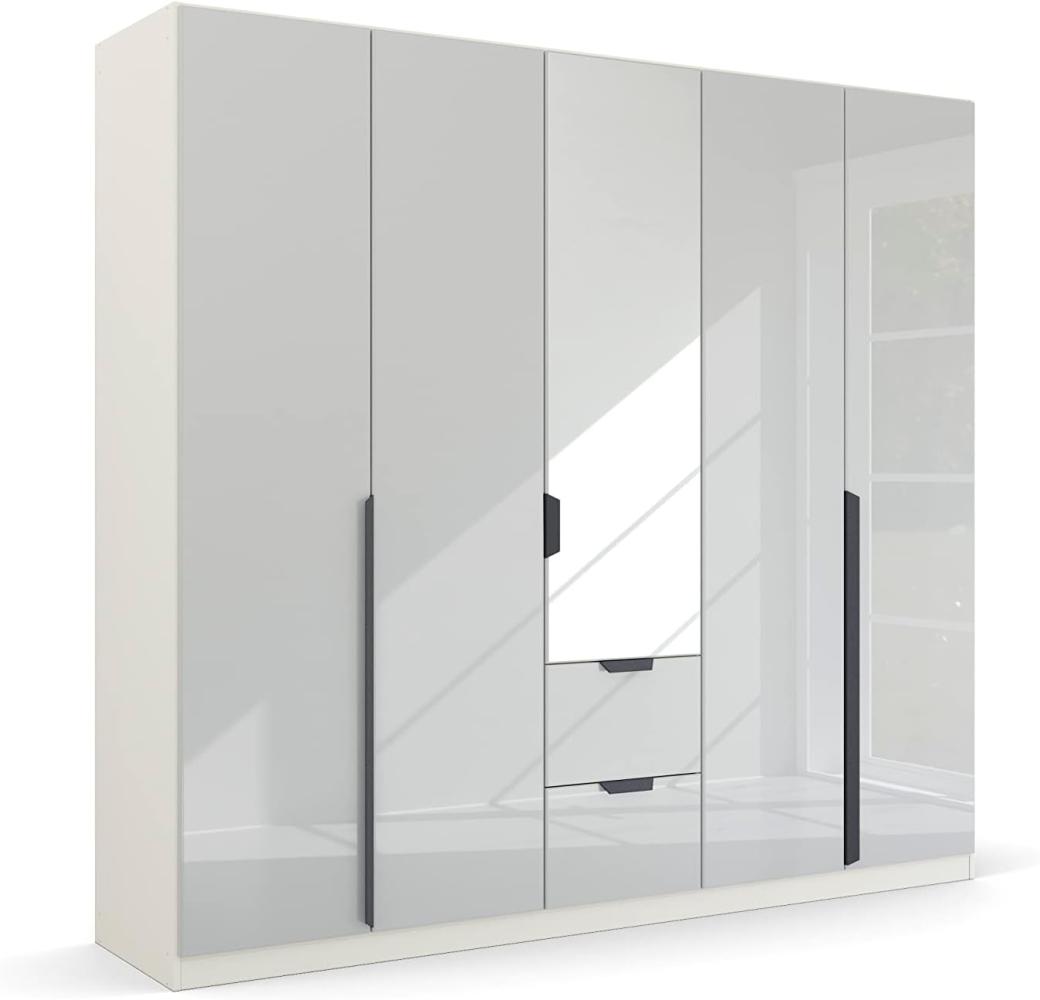 Kleiderschrank Drehtürenschrank Modern | 5-türig | mit Spiegeltüren & Schubkästen | glasweiß / alpinweiß | 226x210 Bild 1