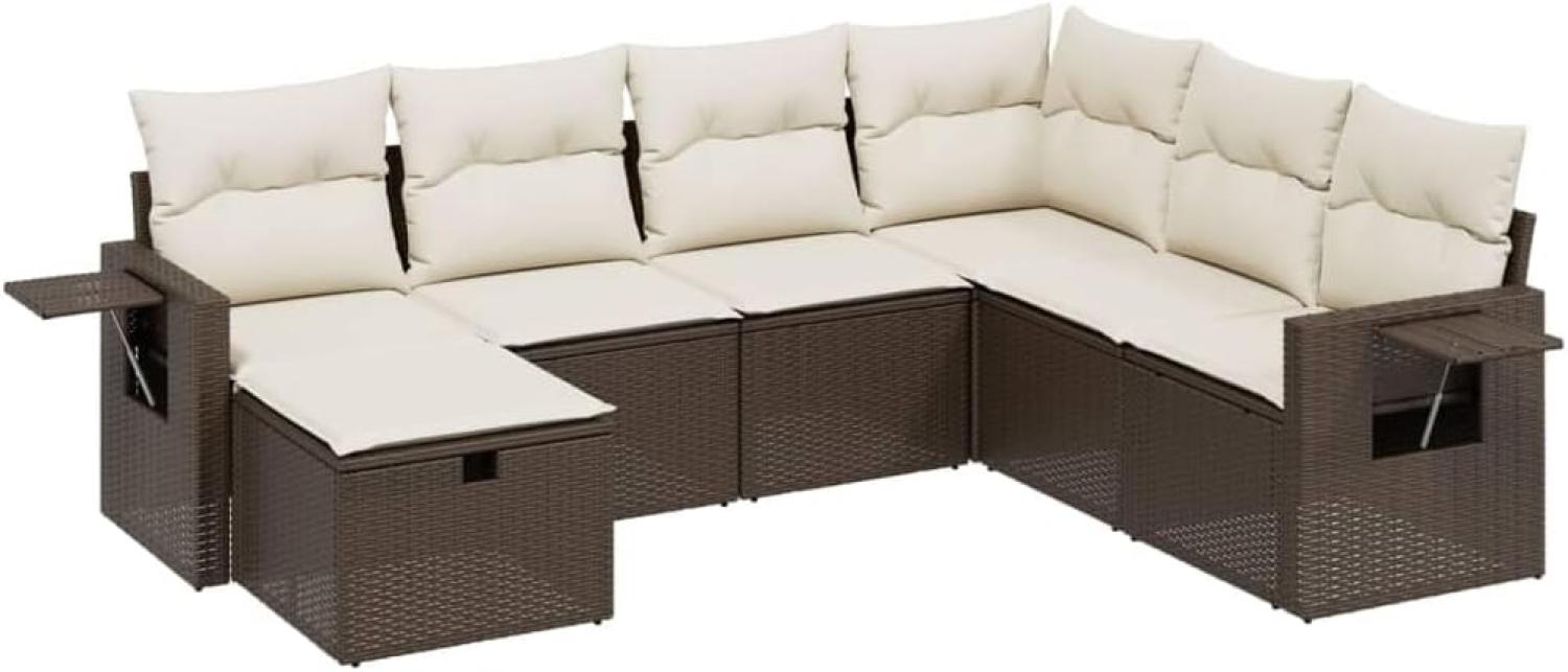 vidaXL 7-tlg. Garten-Sofagarnitur mit Kissen Braun Poly Rattan 3263839 Bild 1