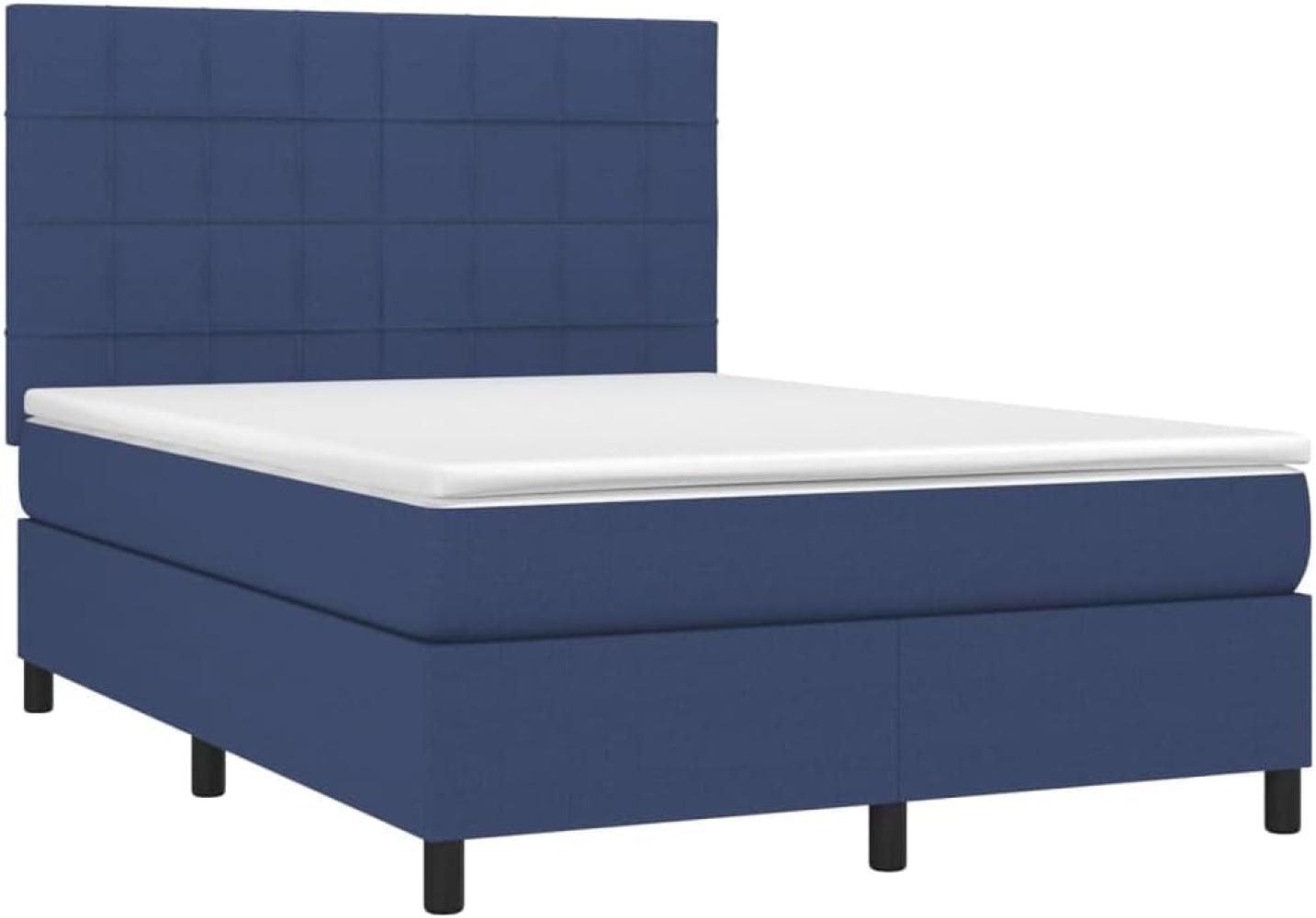 vidaXL Boxspringbett mit Matratze & LED Blau 140x200 cm Stoff, Härtegrad: H2 [3134883] Bild 1