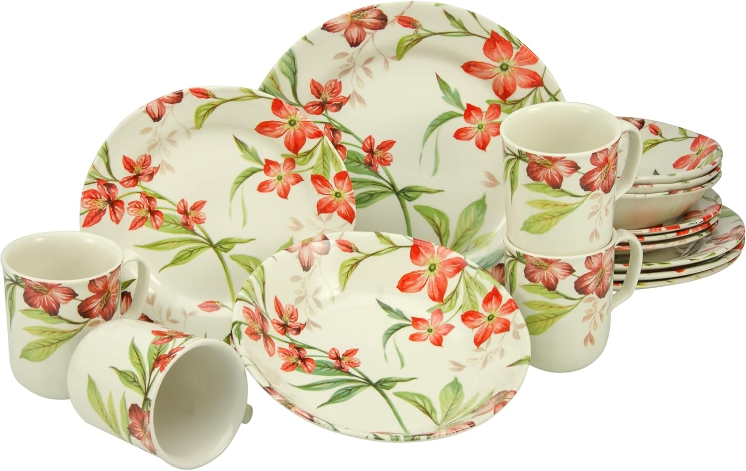 CreaTable 21134 Kombiservice Summer Cottage für 4 Personen, Steingut, rot/grün (1 Set, 16-teilig) Bild 1