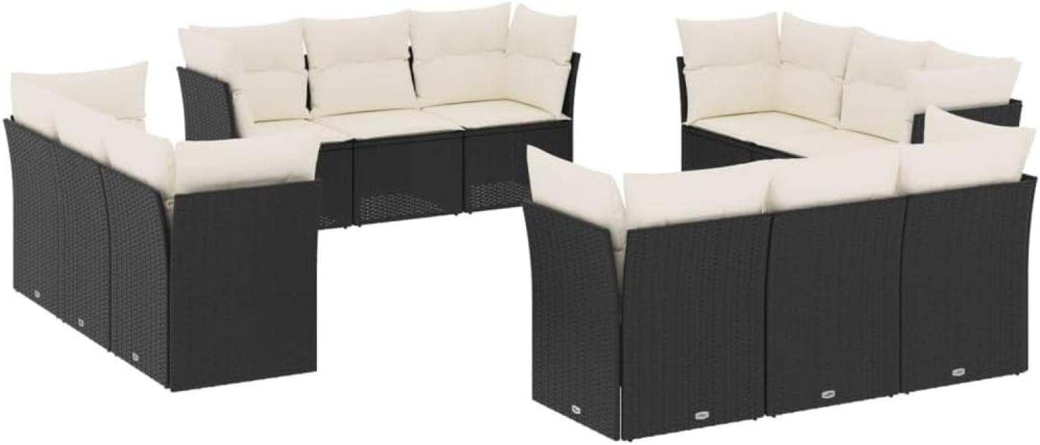 vidaXL 12-tlg. Garten-Sofagarnitur mit Kissen Schwarz Poly Rattan 3249165 Bild 1