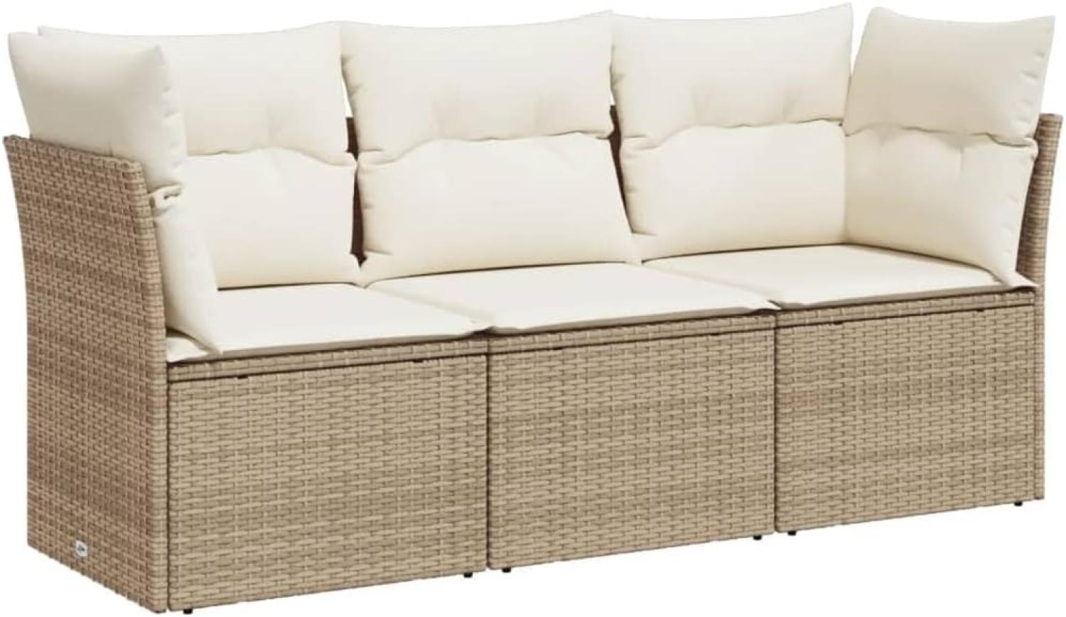 vidaXL 3-tlg. Garten-Sofagarnitur mit Kissen Beige Poly Rattan 3249047 Bild 1