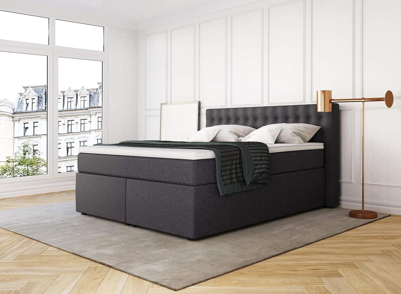 Betten Jumbo King Boxspringbett 140x200 cm 7-Zonen TFK Härtegrad H2 und Visco-Topper | Farbe Anthrazit | div. Größen verfügbar Bild 1