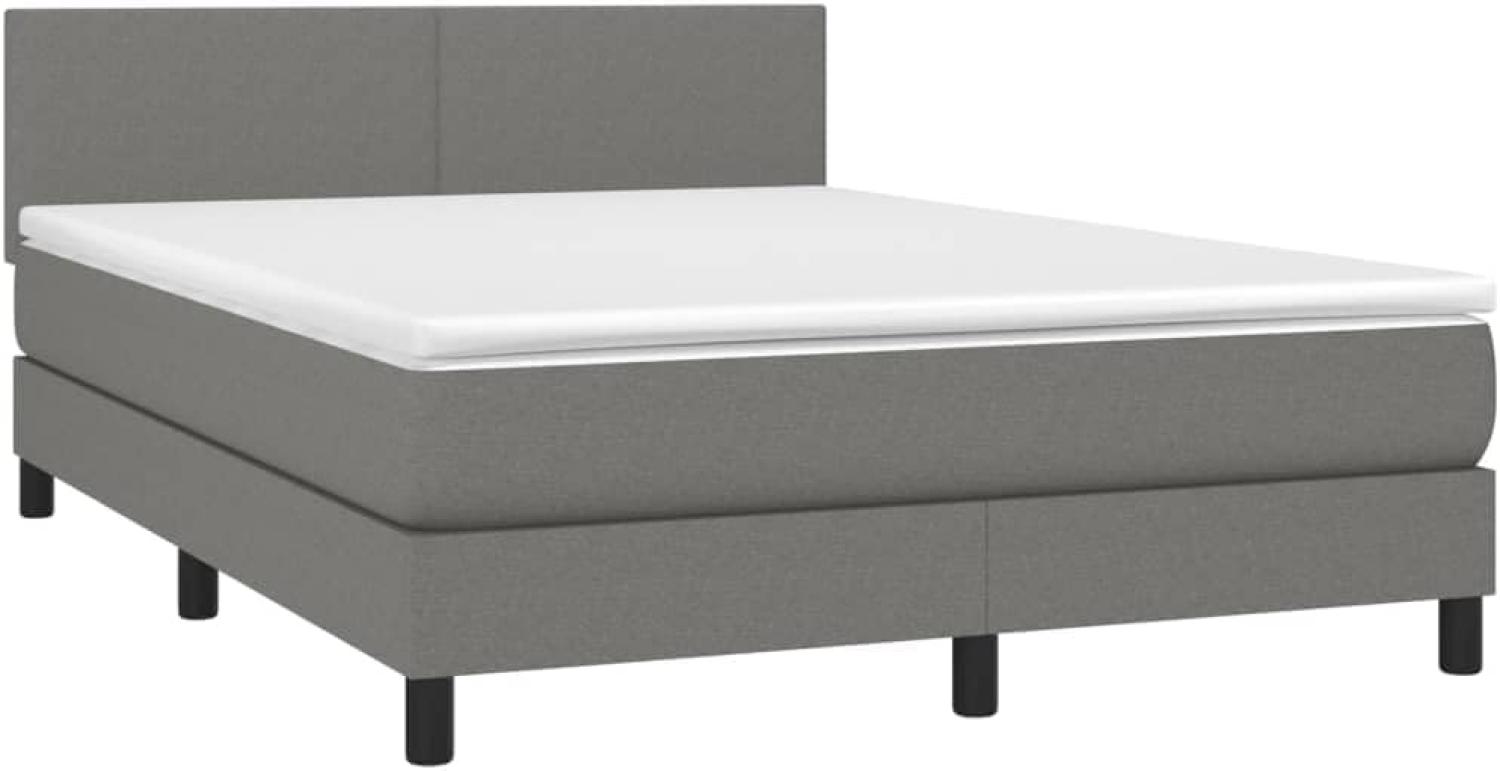 vidaXL Boxspringbett mit Matratze, Stoff, Dunkelgrau, 140 x 200 cm, H2 Bild 1