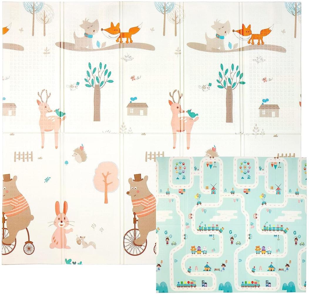 CCLIFE Krabbelmatte Spielmatte Baby Schadstofffrei 196 x 176 x 1 cm Faltbar Spielunterlage Spielteppich Groß Rutschfest Beidseitig Tragbar Wasserdicht für Innen Außen Bunt Bild 1