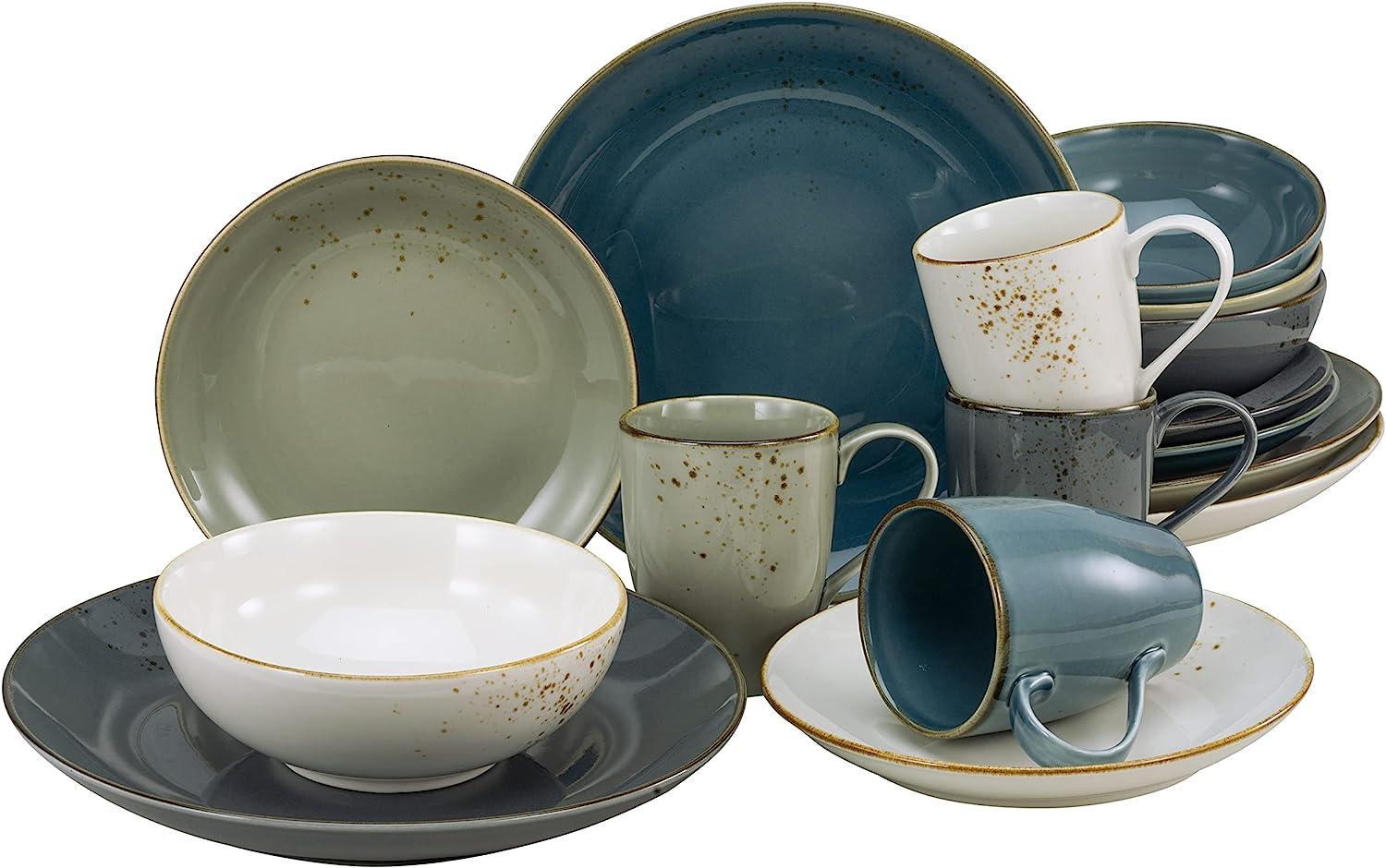 CreaTable 16253 Kombiservice Nature Collection für 4 Personen, Steinzeug, creme/blau (1 Set, 16-teilig) Bild 1