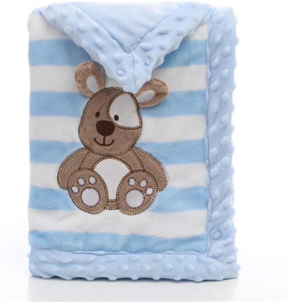 Babydecke, LANDOR Doppelschichten Flanell weiche Babydecke Winter warme Streifen Plüsch Kleinkind Decke bequeme Kinderwagen Decke (Blauer Hund) Bild 1