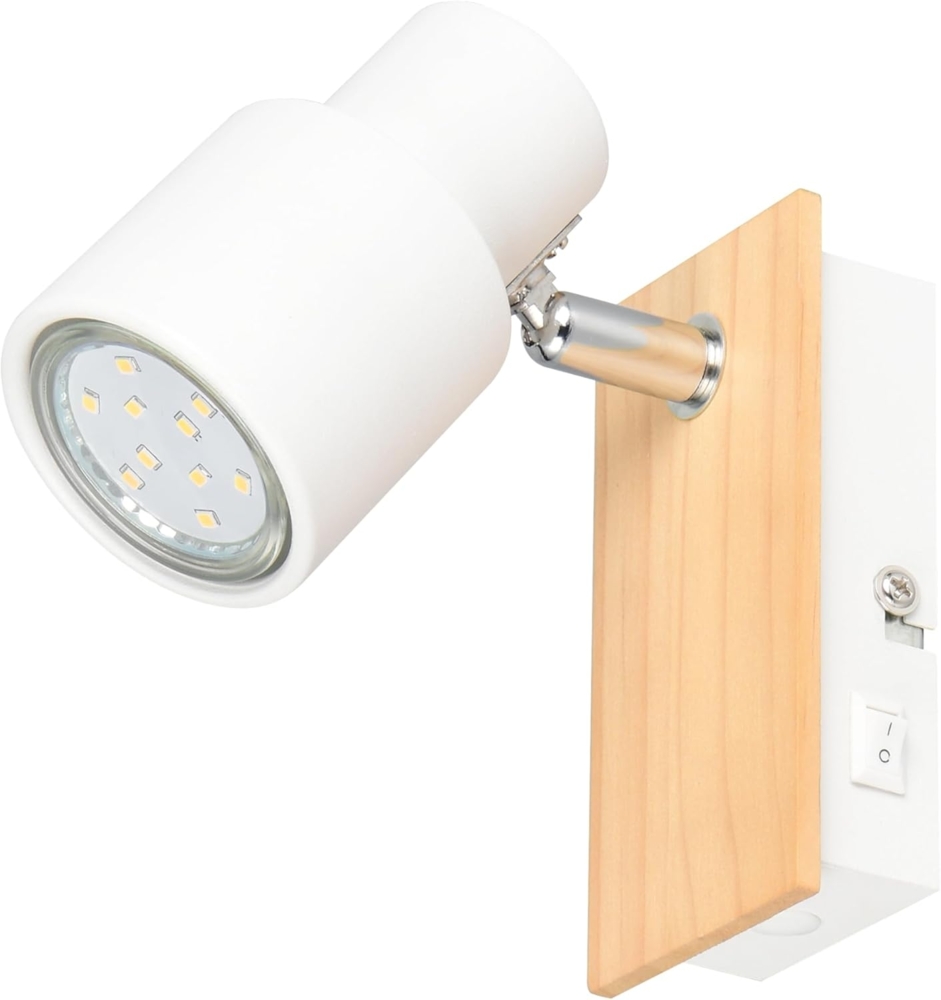 Wandstrahler PIERRE mit Schalter, Metall Weiß & Holz, Breite 6cm Bild 1