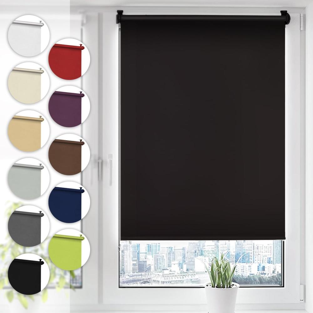 Verdunkelungsrollo Klemmfix ohne Bohren 100cm x 150cm Schwarz Verdunklungsrollo Fensterrollo Rollo Seitenzugrollo Klemmrollo für Fenster & Tür Bild 1