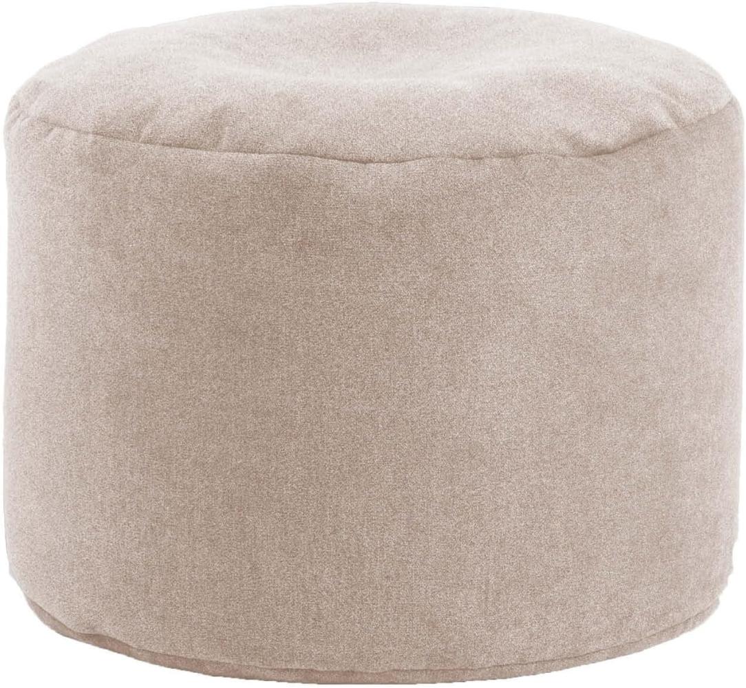 mokebo® Indoor Pouf 'Der Ruhepouf', runder Hocker fürs Wohnzimmer, Leichter Sitzpouf & Beistelltisch mit EPS-Perlen Füllung, Made in Germany | Weicher Webstoff in Beige Bild 1