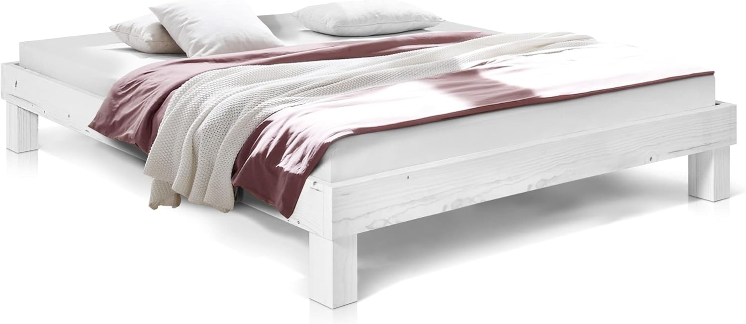 Möbel-Eins PUMBA Massivholzbett ohne Kopfteil Fichte weiss 180x220 cm Standardhöhe Bild 1