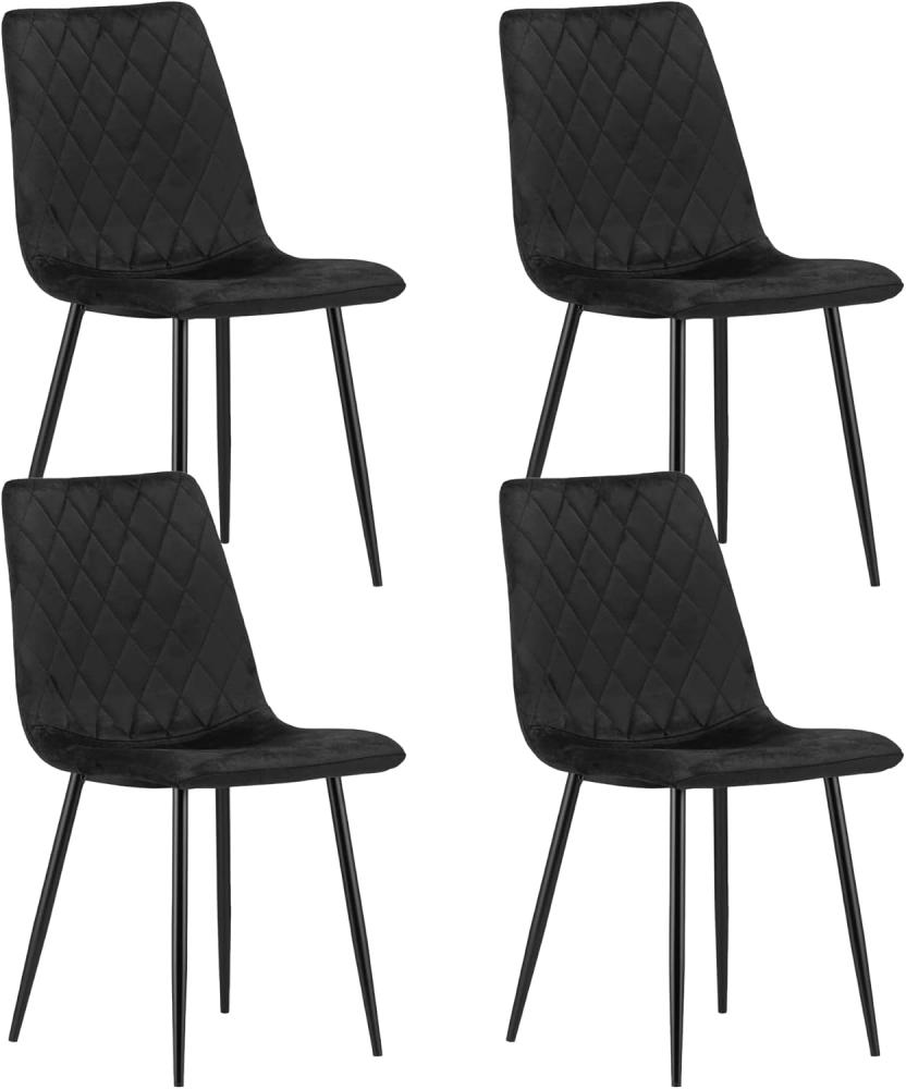 Home Collective Esszimmerstuhl Wohnzimmerstuhl Stuhl mit Velours-Sitz (ergonomisch, ideal für Wohnzimmer, Büro, Schlafzimmer oder Esszimmer), maximale Belastung: 120 kg, schwarz mit schwarzen Metallbeinen 4er Set Bild 1