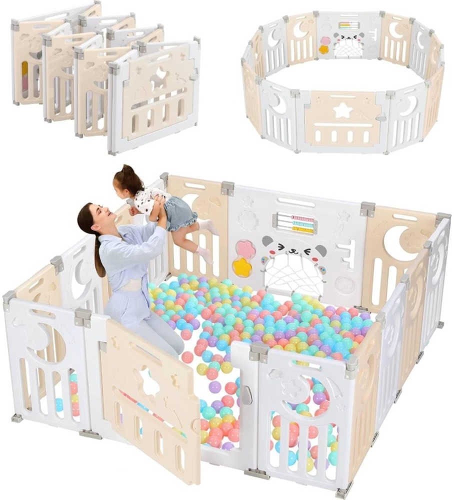 Dripex Faltbarer Laufstall Baby 150×150cm, Laufgitter Baby, Baby Playpen, Baby Laufstall mit Spielzeugboard, Laufstall in Anpassungsfähiger Form, Laufgitter aus Kunststoff, Gelb Bild 1