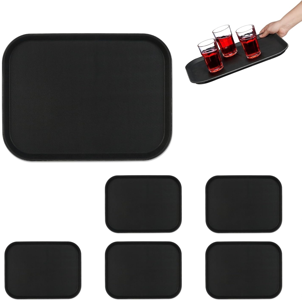 relaxdays Tablett Serviertablett 6er Set in Schwarz, Kunststoff, (6-tlg) Bild 1