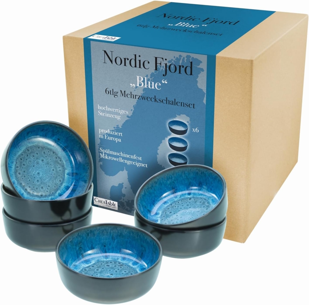 CreaTable Müslischale Nordic Fjord, Steinzeug, (Set, 6-tlg), Salatschale, Snackschale, Ø 15,5 cm, 960 ml Bild 1