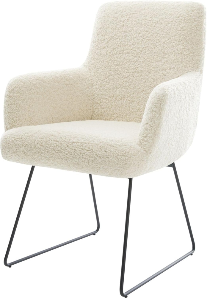 Esszimmerstuhl Heira-Flex mit Armlehnen Teddystoff Beige Kufengestell Schwarz Taschenfederkern Bild 1