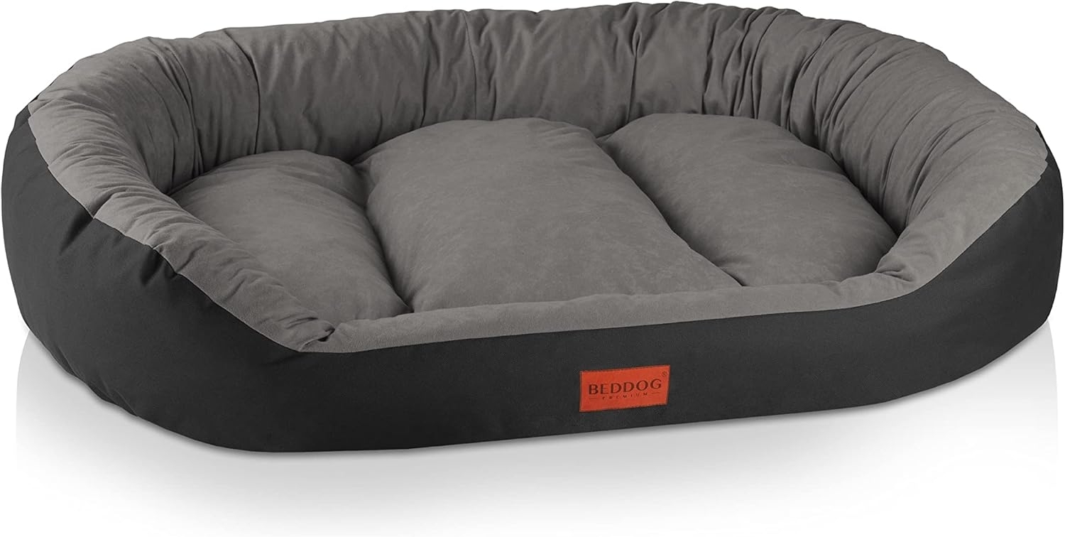 BedDog Hundebett Grosse Hunde - Hundekissen - Hundekorb - Ovales Hundekörbchen - Hundesofa - Hundebetten für Große Hunde - Dog Bed - Hunde Bett - Körbchen Hund aus Alicante-Gewebe XXL, ROCK-FLOW (grau/anthrazit) Bild 1