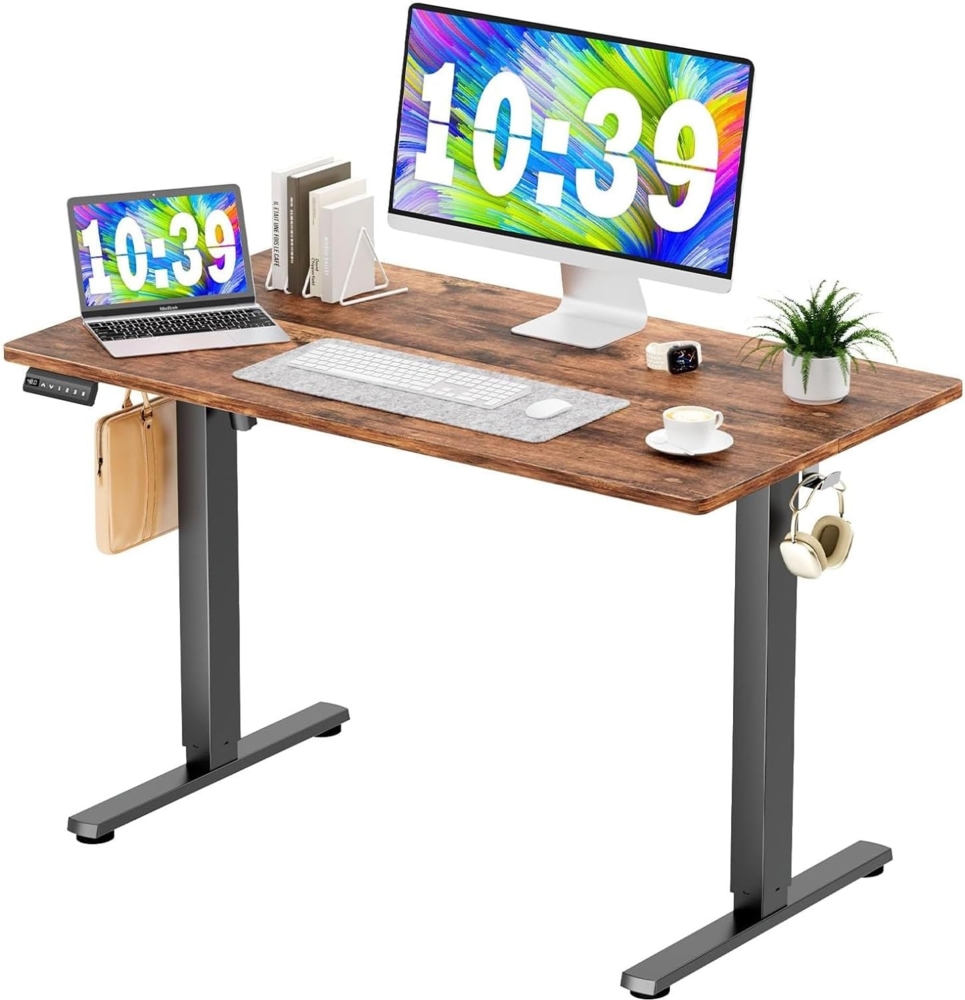 DUMOS Schreibtisch Höhenverstellbar, Ergonomic Elektrischer Schreibtische 120 X 60 cm, Standing Desk, Height Adjustable Tisch, Office Desk Geeignet für Büros, Wohnungen und andere (Braun) Bild 1