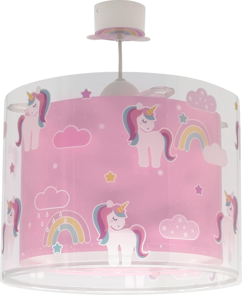 Dalber Lampe kinderzimmer, kinderlampe Pendelleuchte Hängelampe, Deckenleuchte Kinder, Deckenlampe kinderzimmer Einhörner Tiere Unicorns, 41592, E27, Rosa Bild 1