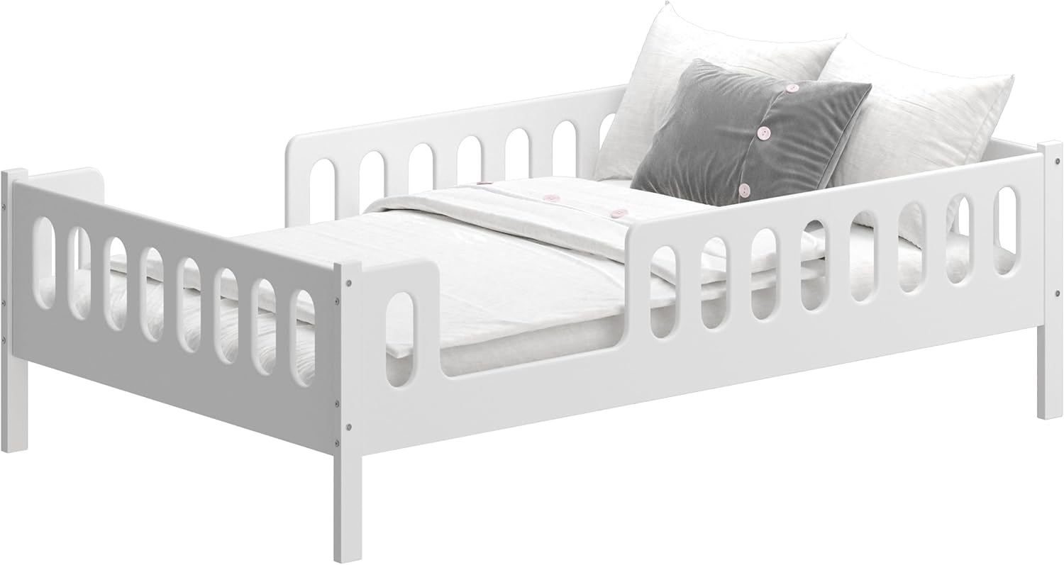 CADANI LARS 2in1 Kinderbett Jugendbett 120x200 cm Weiß, Rausfallschutz abnehmbar, Zum Jugendbett umbaubar Bild 1