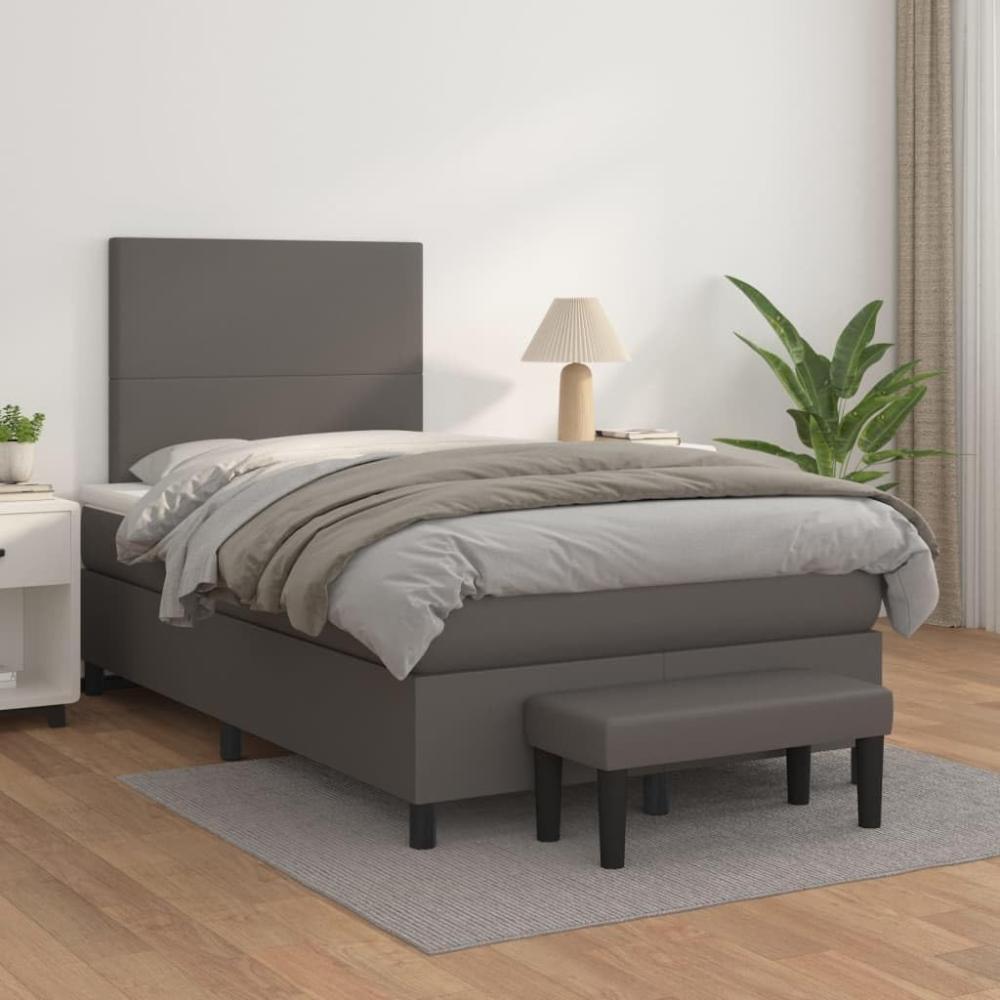 vidaXL Boxspringbett mit Matratze Grau 120x200 cm Kunstleder 3137537 Bild 1