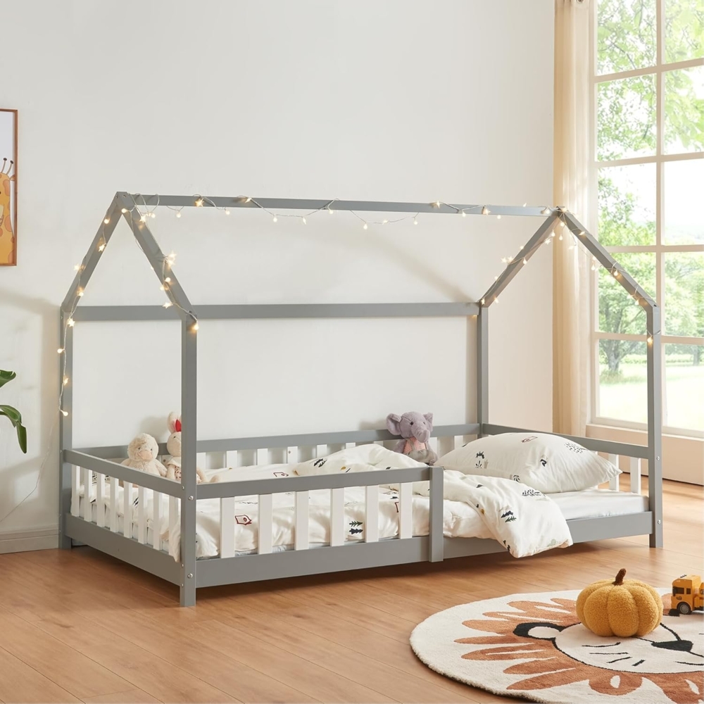 Hausbett Hesel mit Rausfallschutz 120x200cm Grau [en. casa] Bild 1