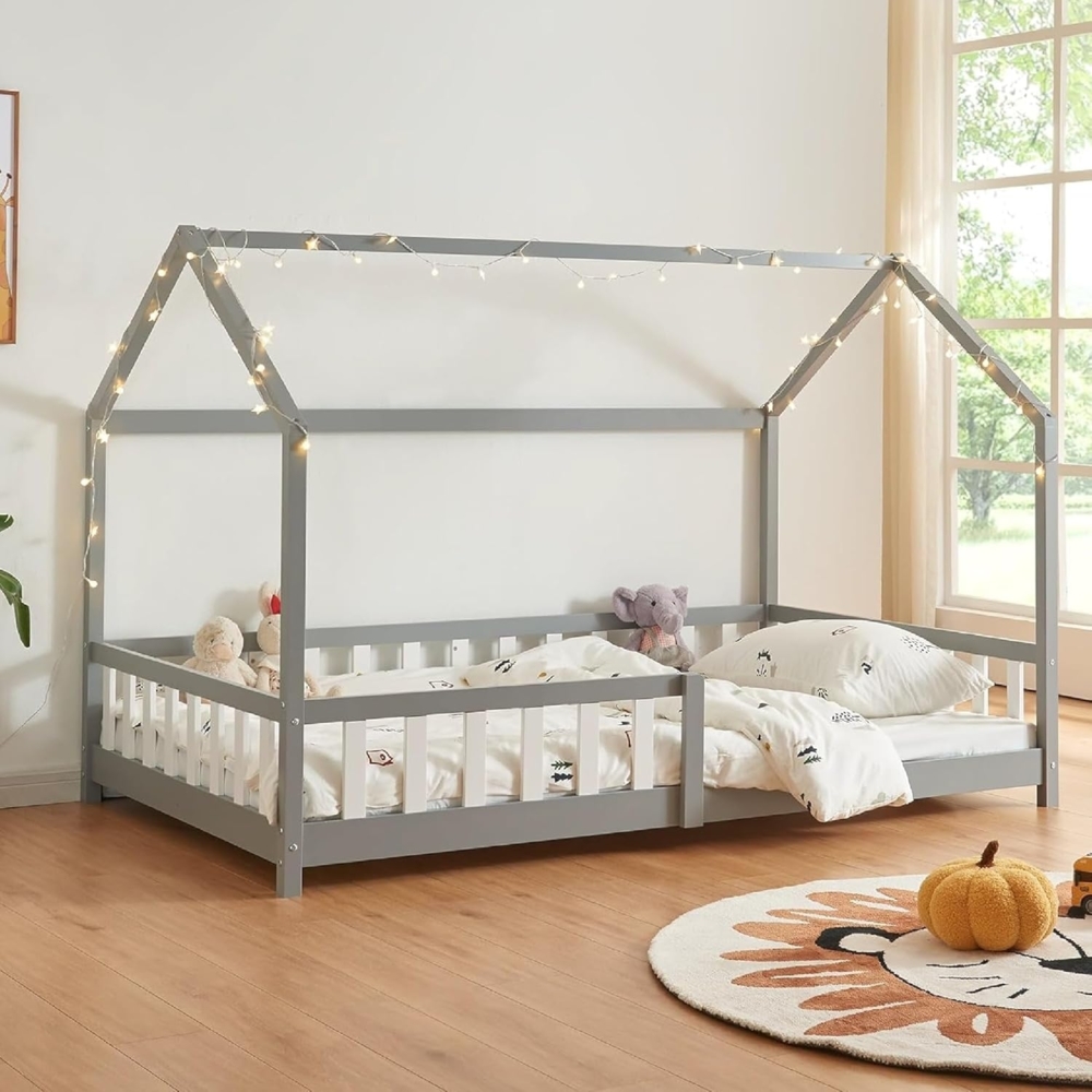 Hausbett Hesel mit Rausfallschutz 120x200cm Grau [en. casa] Bild 1