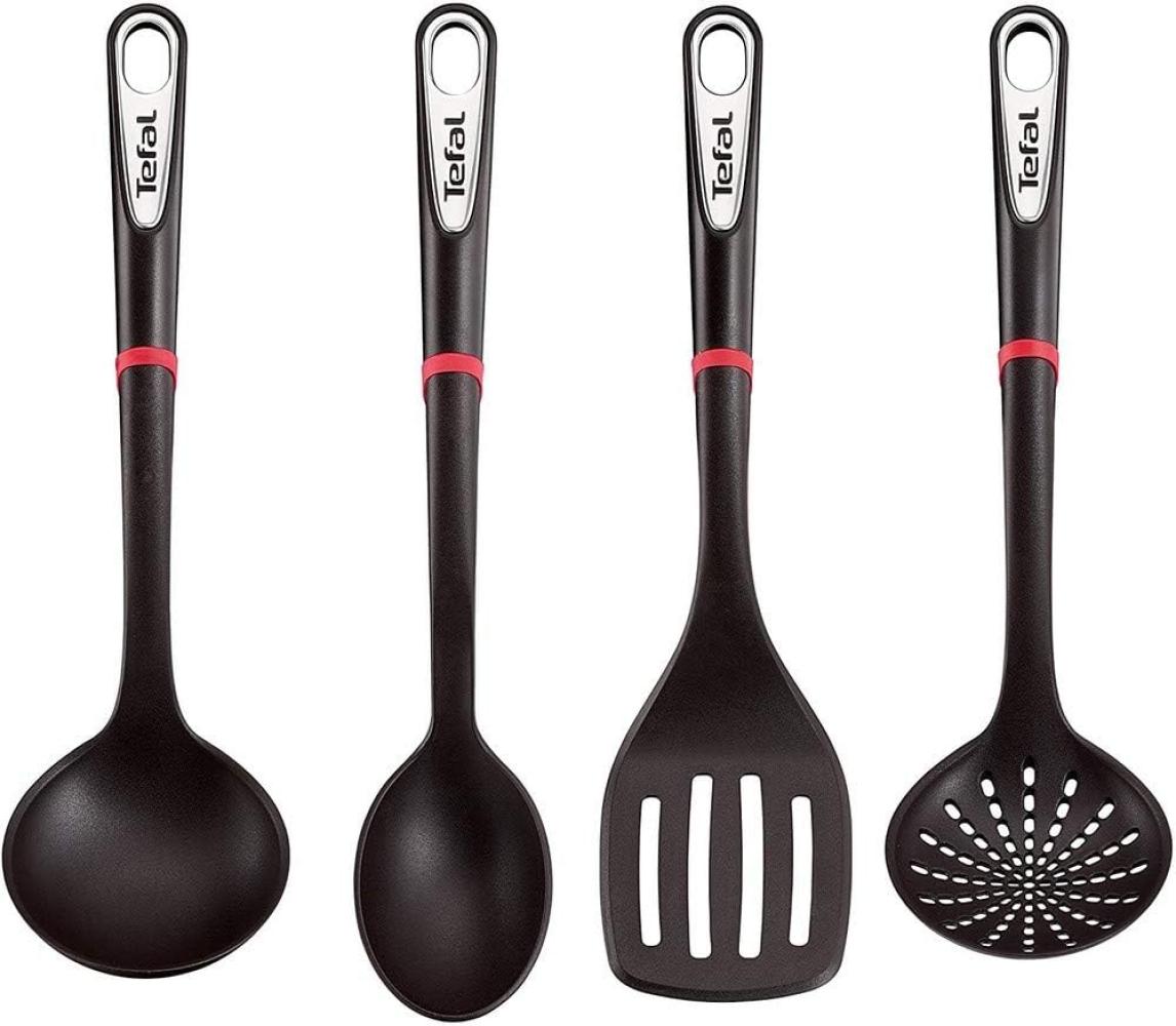 Tefal Ingenio K206S4 Küchenhelfer-Set | Suppenkelle, Gemüselöffel, Löffel, Bratwender | Kunststoff | Schwarz/Silber/Rot- 17,2 x 8,1 x 36 cm (LxBxH) Bild 1