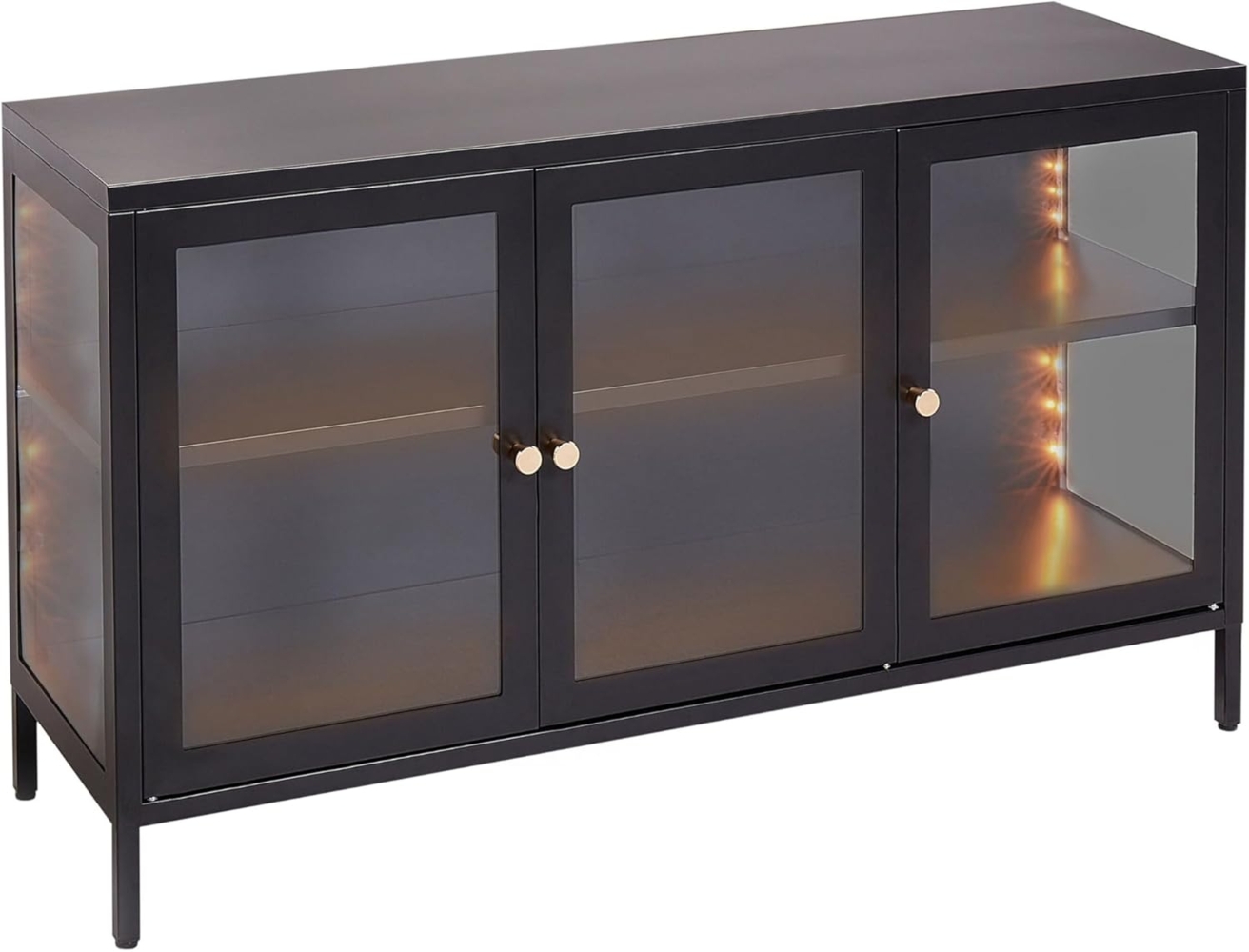 Sideboard Metall Glas schwarz mit LED-Beleuchtung 3 Türen NEWPORT Bild 1