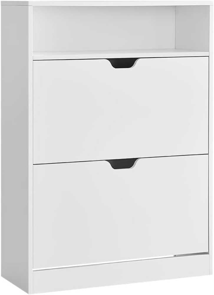 VASAGLE Schuhschrank 2 Klappen, Schuhkipper, Schuhregal, Schuhaufbewahrung, offenes Fach, Trennwand verstellbar, für 11-16 Paar Schuhe, Flur, 24 x 80 x 102 cm, wolkenweiß LBC048W01 Bild 1