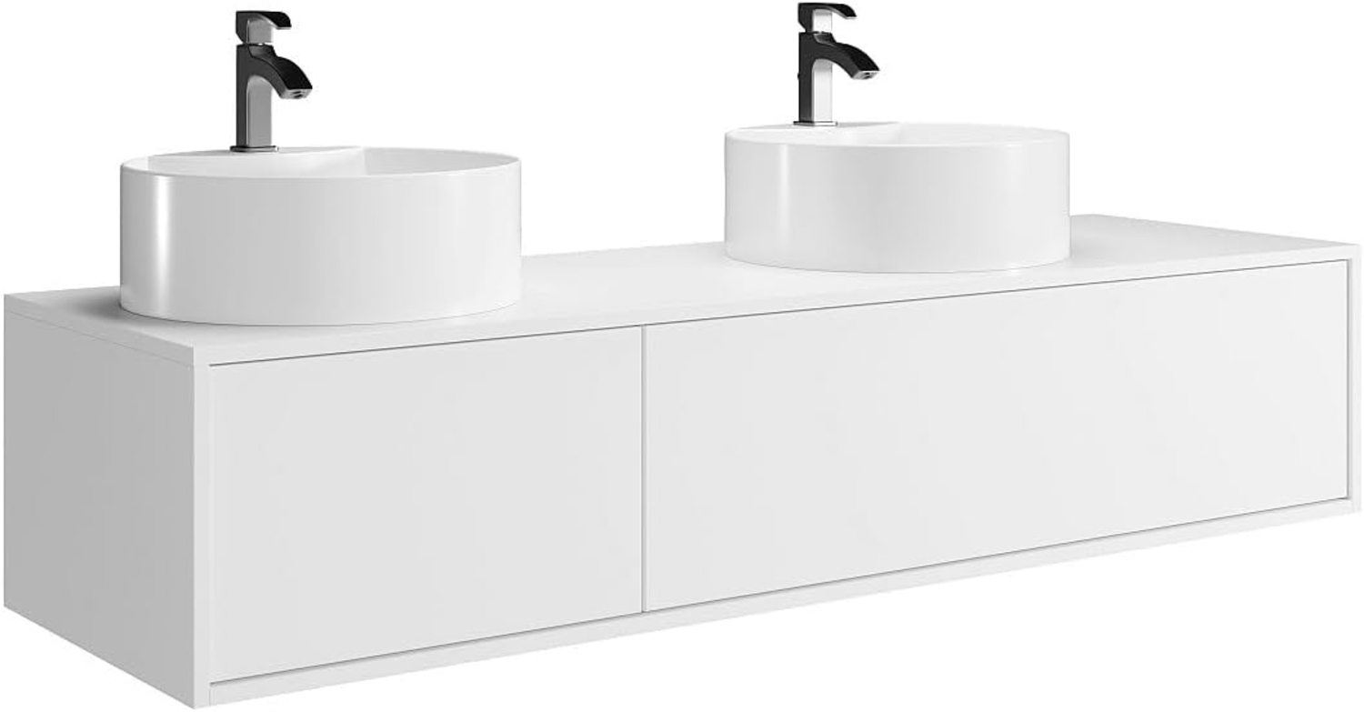 Vente-unique - Waschbeckenunterschrank hängend Weiß - Doppelwaschbecken rund - 150 cm - ISAURE II Bild 1