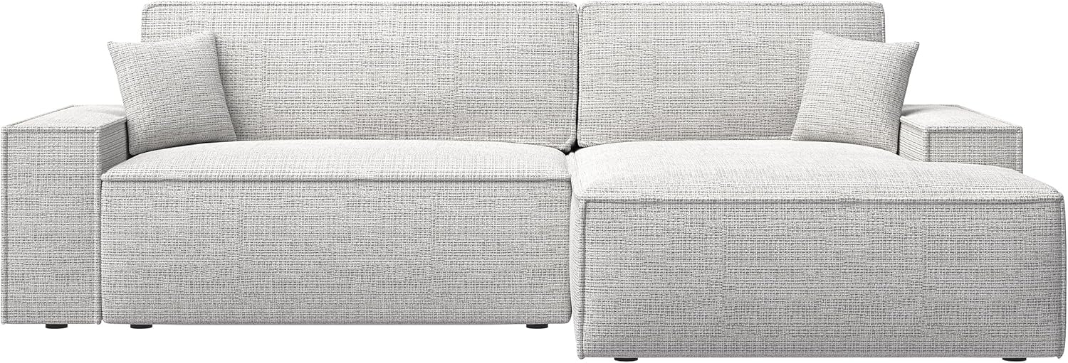 Selsey Farese New - Ecksofa mit Schlaffunktion, Chenille-Bezug in Grau-Beige, rechtsseitig Bild 1