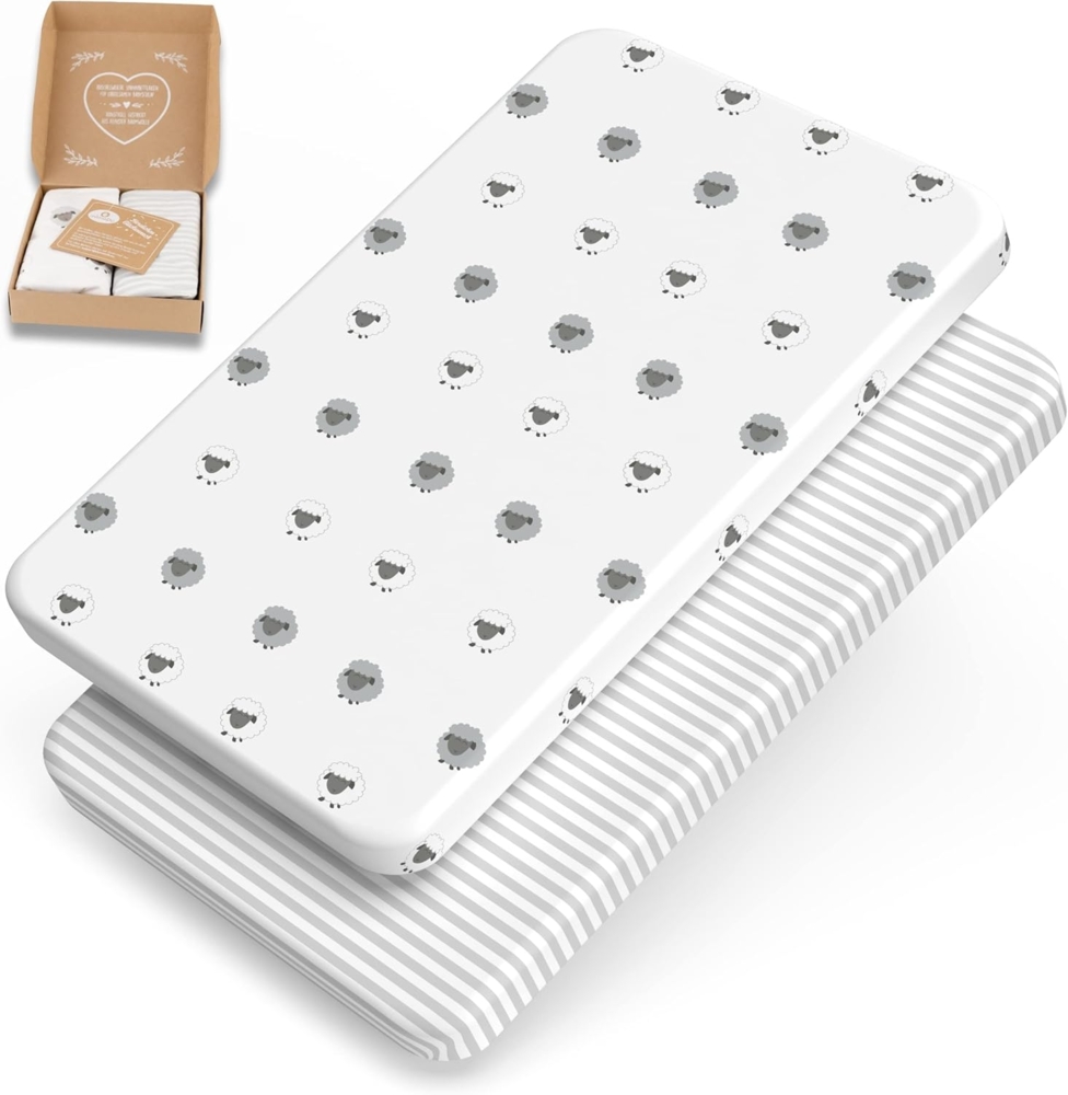 mimaDu® Premium Stubenwagen Bezug Spannbettlaken Babybett passend für Babybay Maxi Spannbetttuch, Spannbettlaken Beistellbett 90x55, 90x50, 89x49 cm - 100% Oeko-TEX Baumwolle (Schaf Streifen) Bild 1