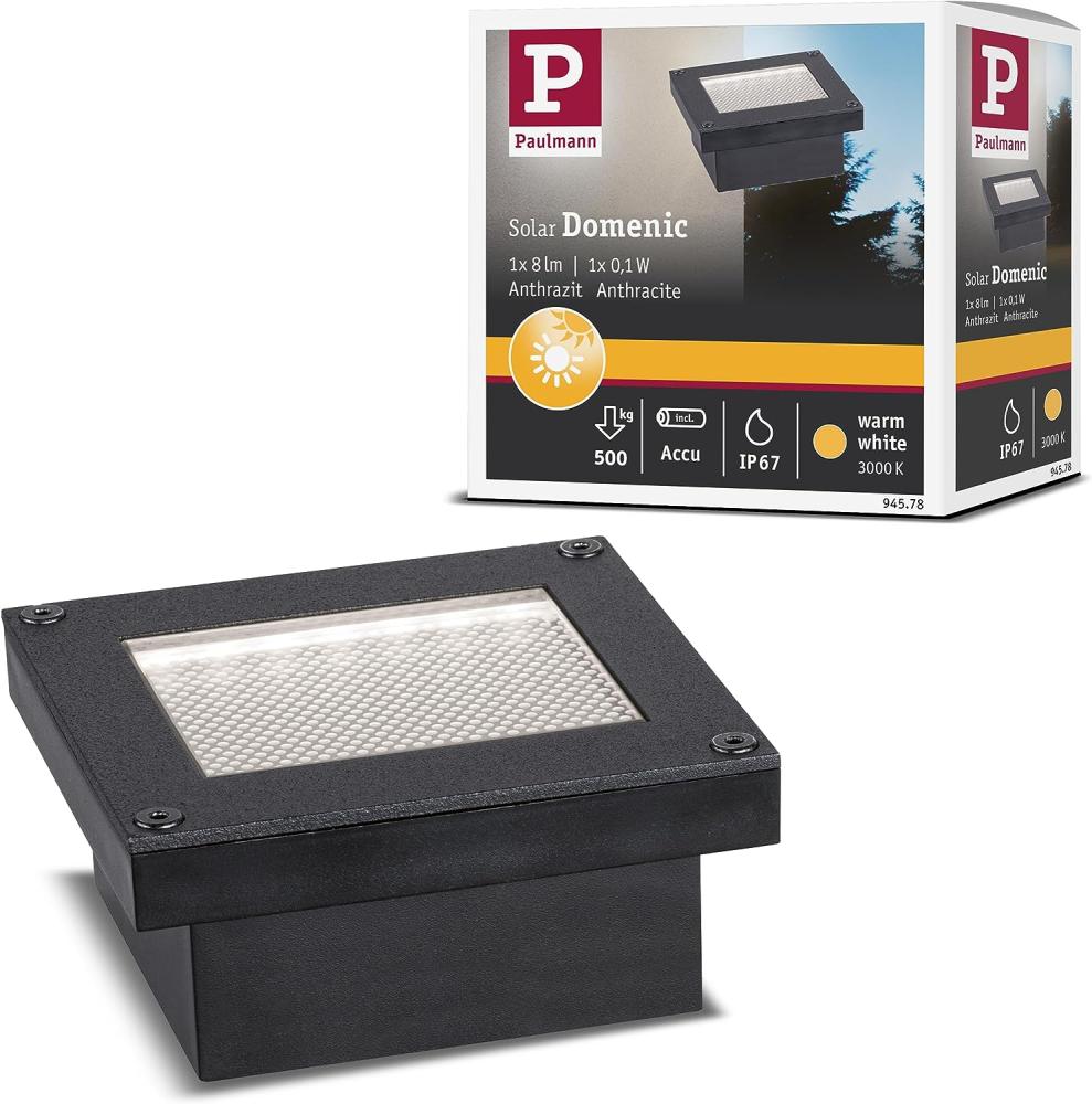 Paulmann 94578 Solar LED Bodeneinbauleuchte Domenic 80mm IP67 3000K Schwarz Bild 1