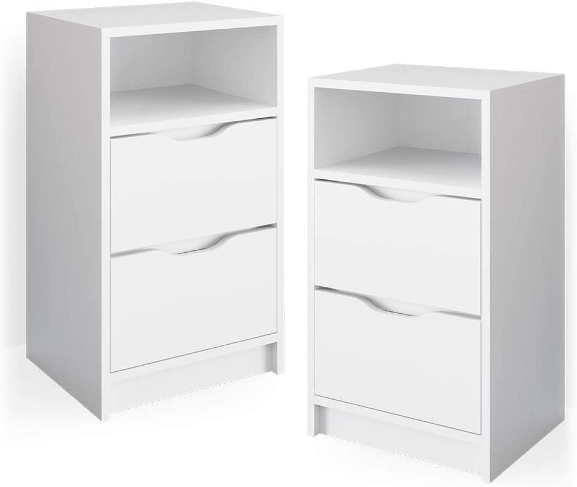 Vicco 2er Set Nachttisch Ruben weiß Nachtkommode Nachtschrank für Boxspringbett Bild 1