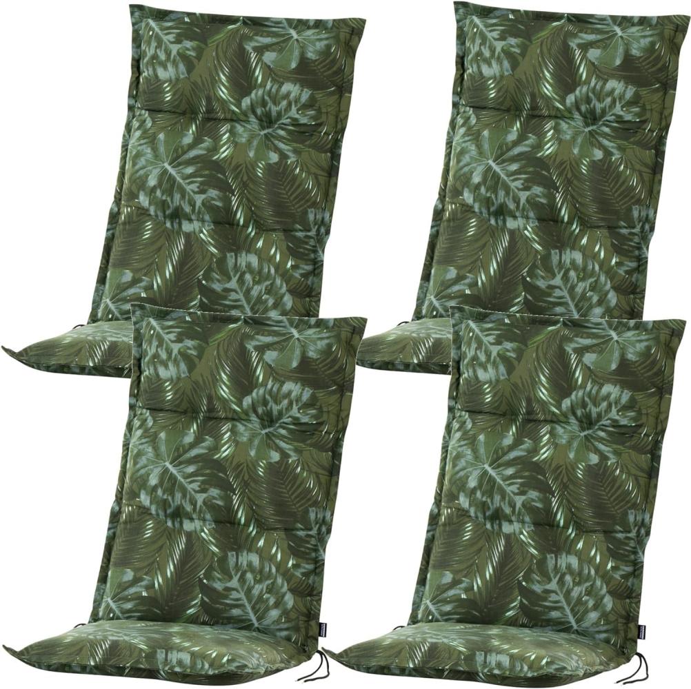 4x Palmenmuster Gardamo Auflage Set für Gartenstühle 120x48 cm Sesselauflage Mirage Hochlehner Polster in Grün Palmen Muster mit Dicker 7cm Schaumstoff Füllung - Bequeme Stuhlauflagen Polsterauflagen UV-Lichtecht Bild 1