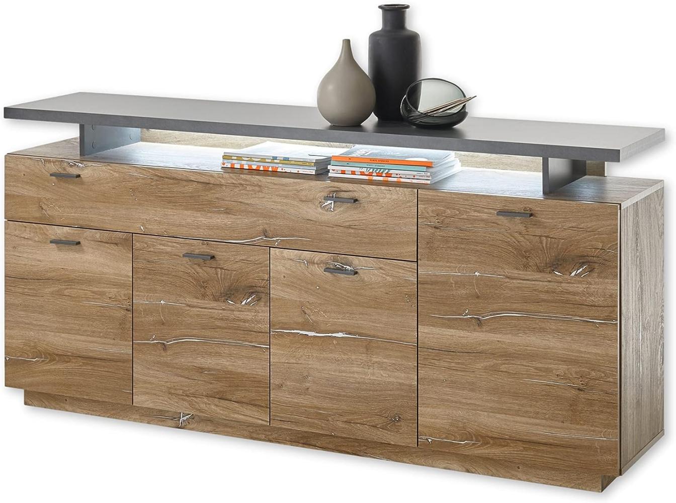 KINGSTON Sideboard mit Schublade in Flagstaff Eiche Optik, Graphit - Moderne Kommode mit Beleuchtung für Ihren Wohnbereich - 175 x 84 x 38 cm (B/H/T) Bild 1