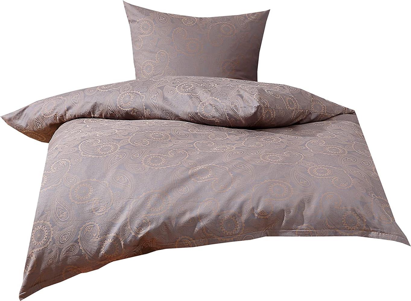 Bettwaesche-mit-Stil Mako-Satin Damast Paisley Bettwäsche "Davos" gold braun - grau Garnitur 140x200 + 70x90 Bild 1